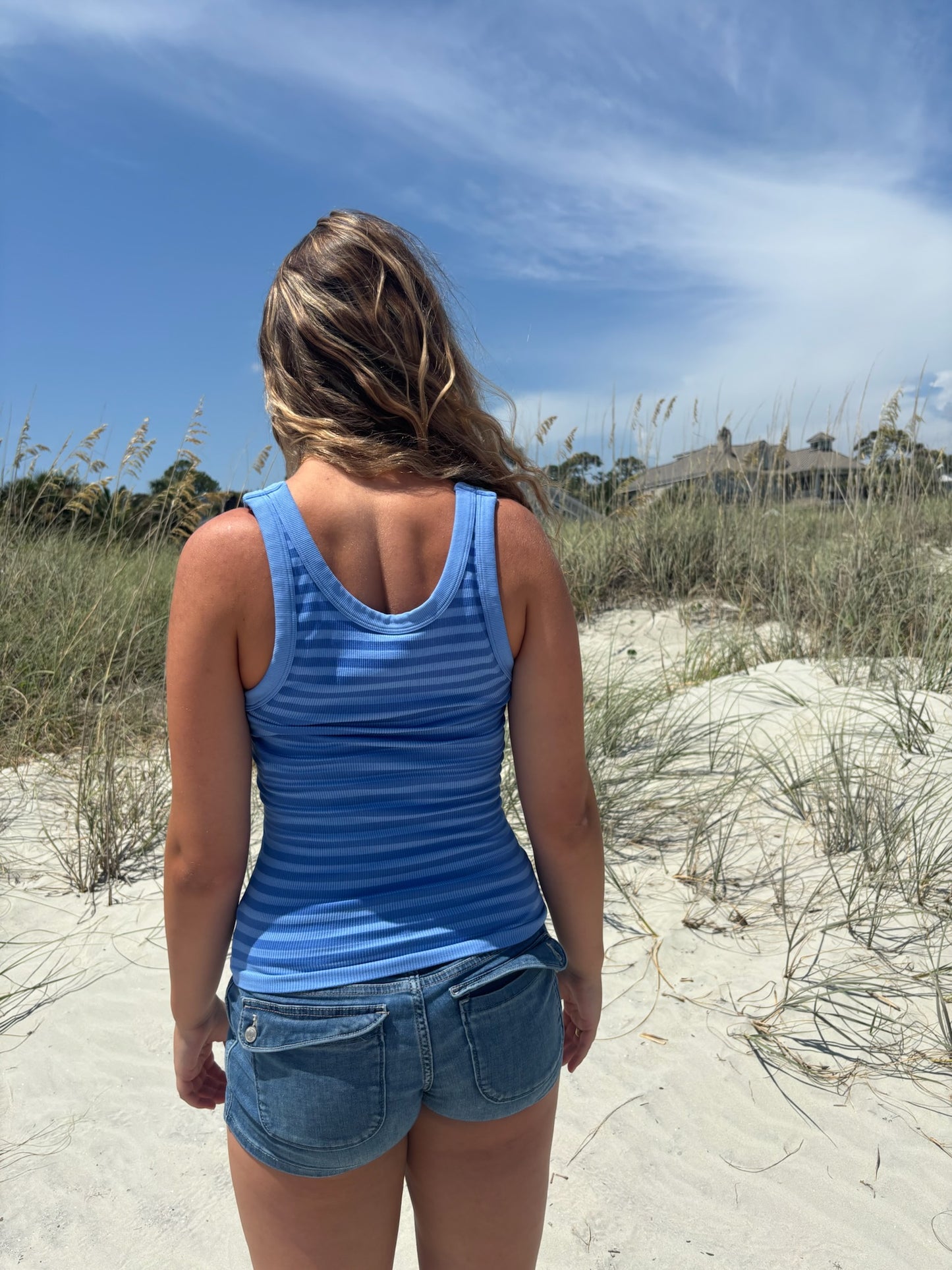 The Essential Reversible Stripe Tank Dark Blue