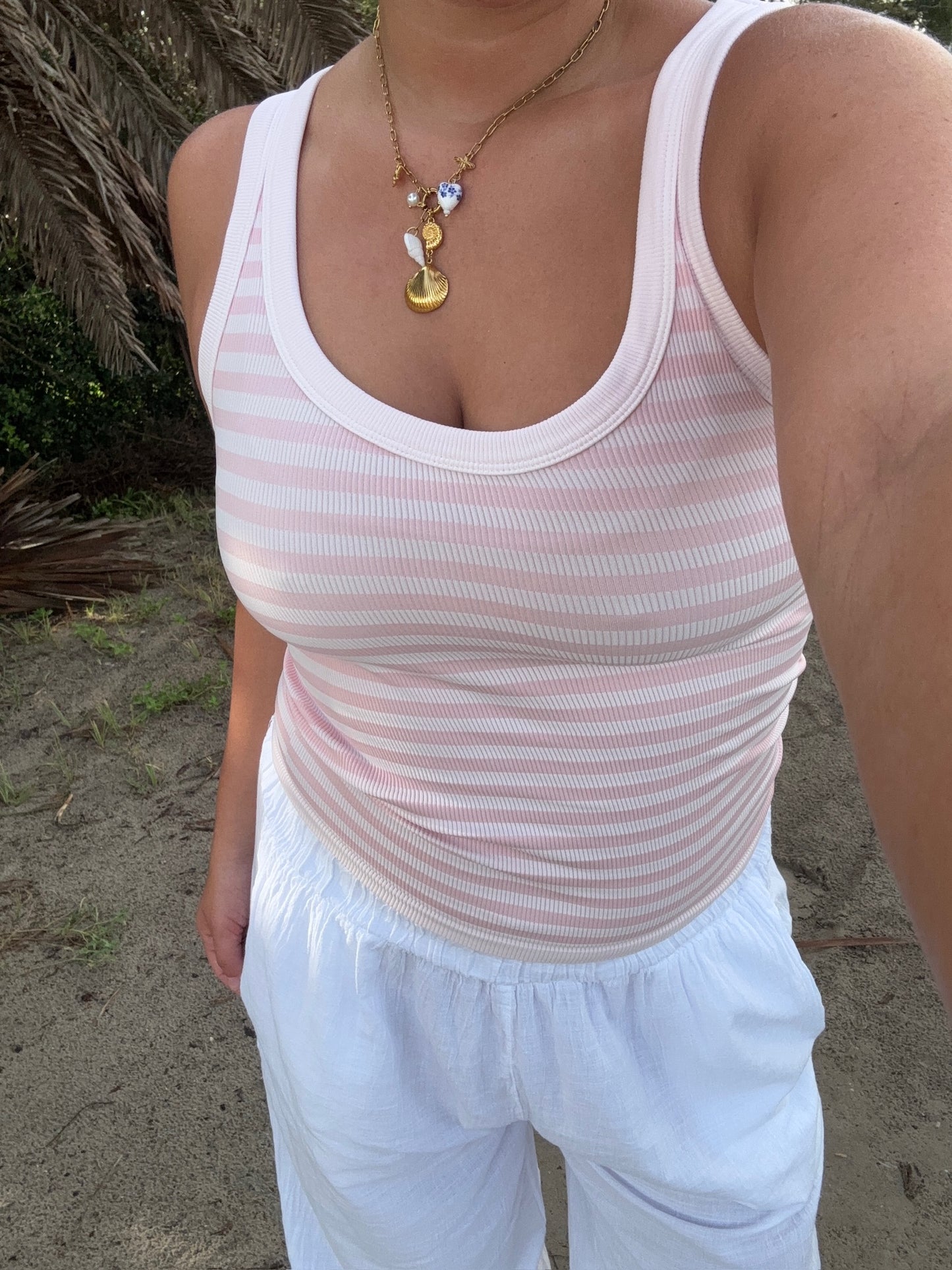 The Essential Reversible Stripe Tank Pink