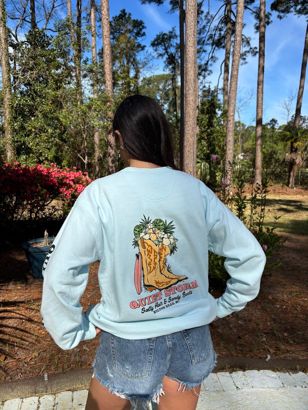 Western Flower Boots Comfort Wash Crewneck