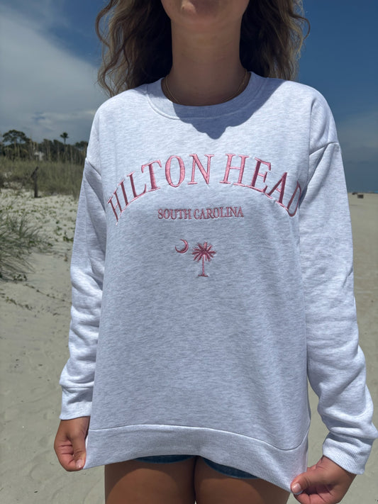 Hilton Head Embroidered Crewneck  Grey