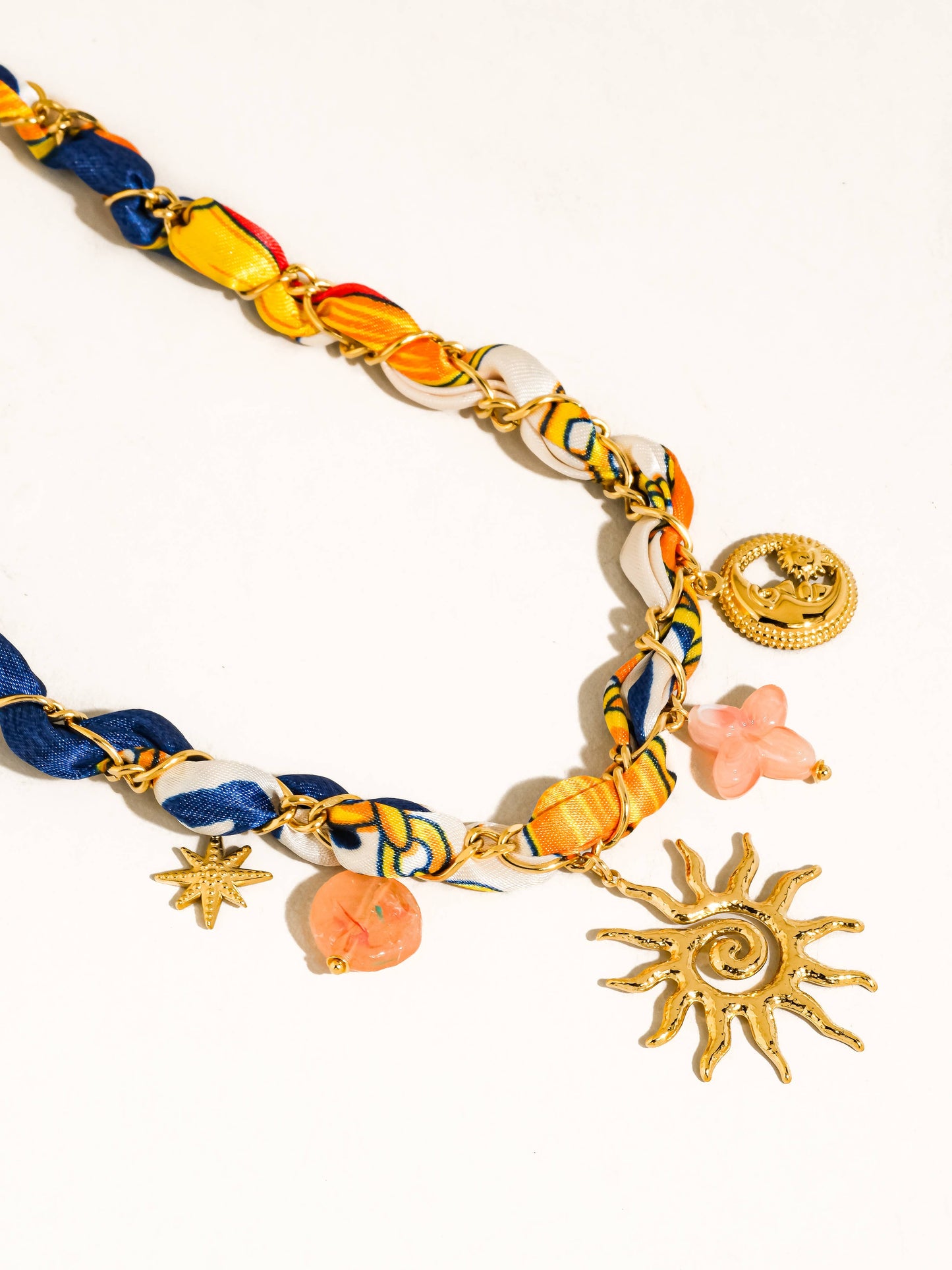 Sedona 18K Gold Non-Tarnish Sun Charm Braided Necklace: Red