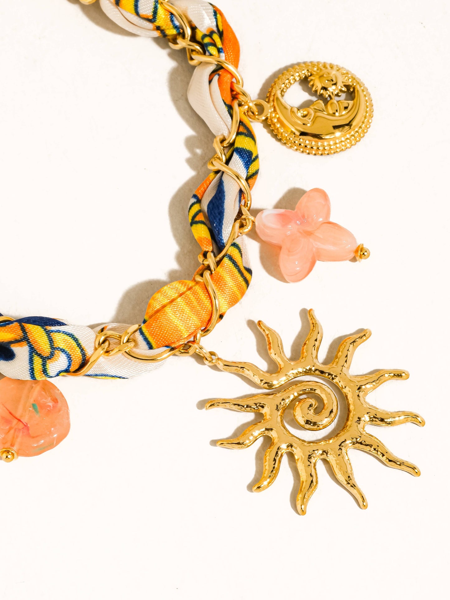 Sedona 18K Gold Non-Tarnish Sun Charm Braided Necklace: Red
