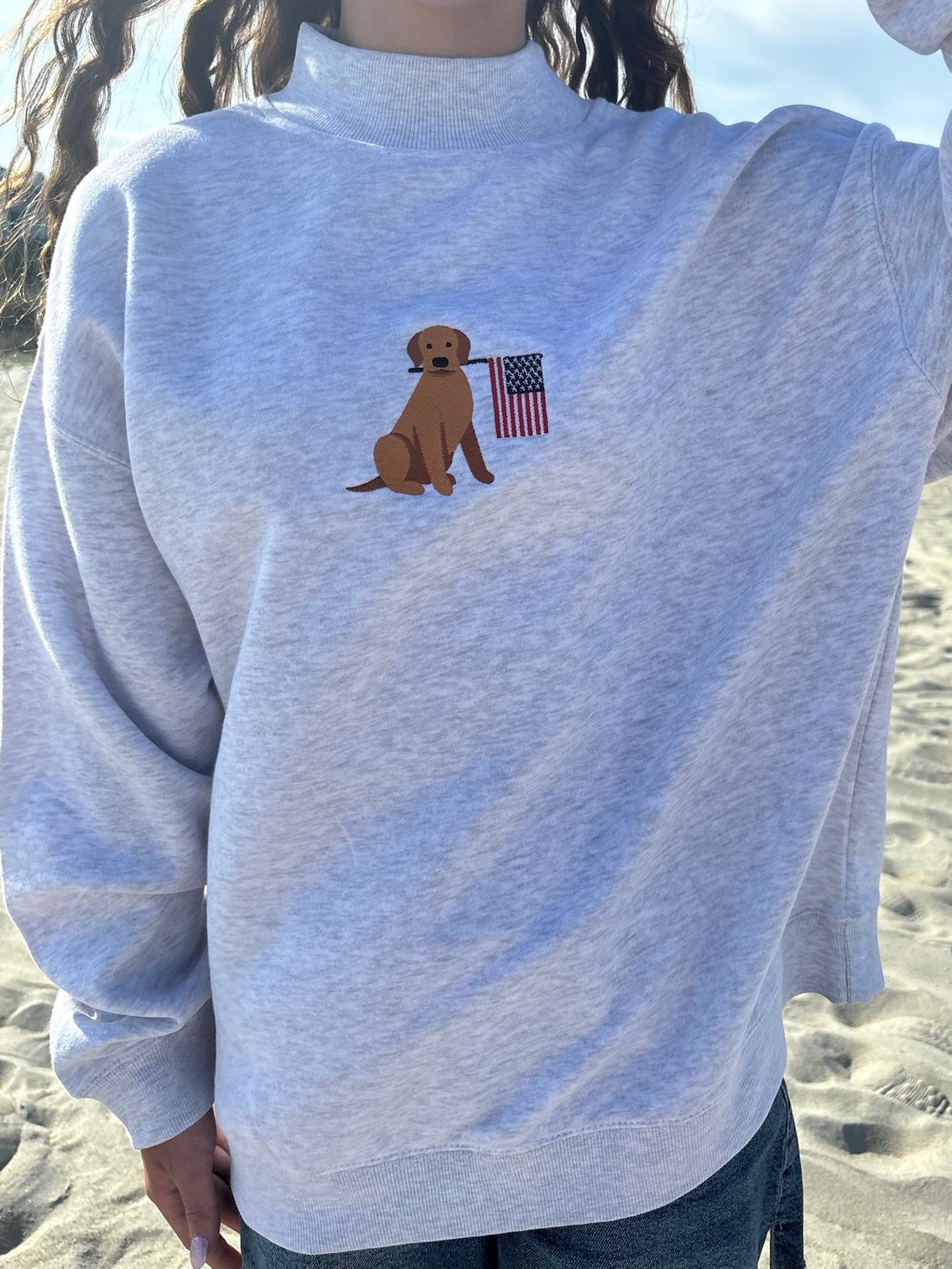 American Flag Dog Mock Neck Grey