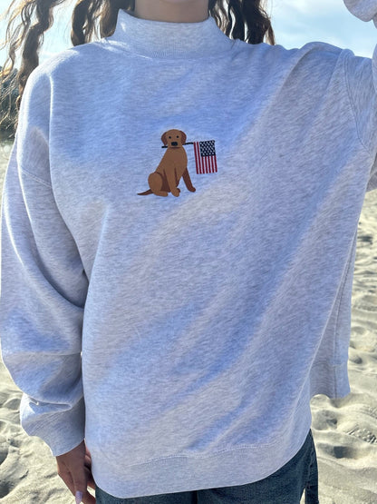 American Flag Dog Mock Neck Grey