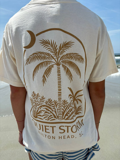 Woodcut Palm and Moon T-Shirt Parchment