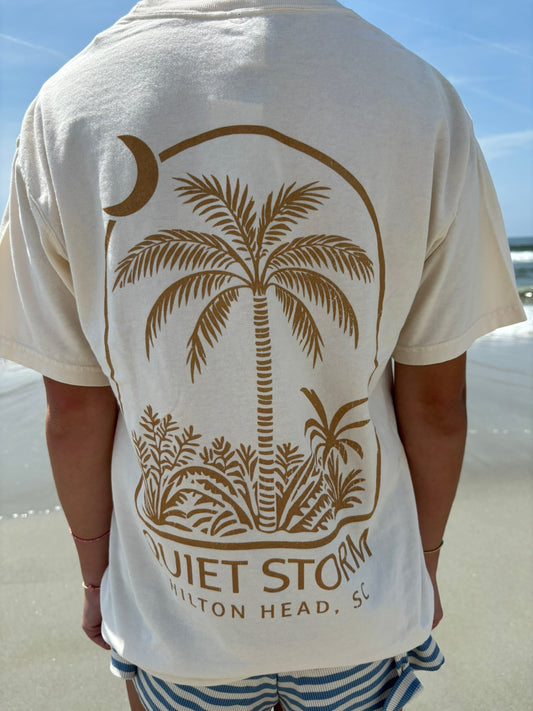 Woodcut Palm and Moon T-Shirt Parchment