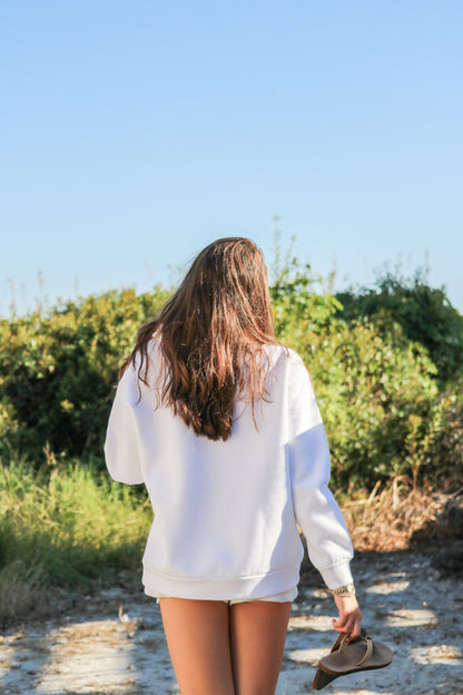Hilton Head Floral Quarter Zip White With Blue Lettering