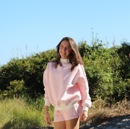 Light Pink and White Stripe Mockneck Sweatshirt