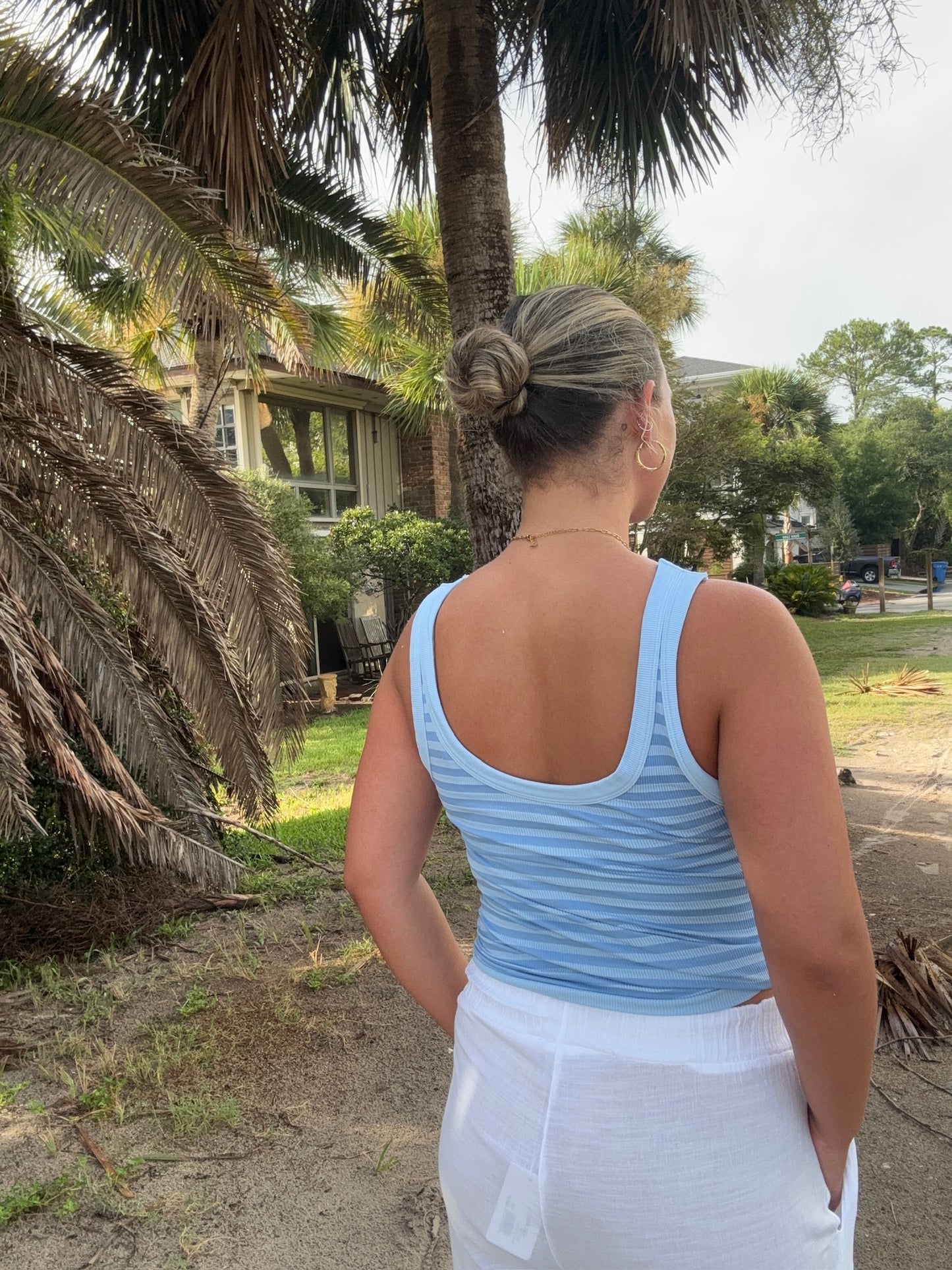 The Essential Reversible Stripe Tank Blue
