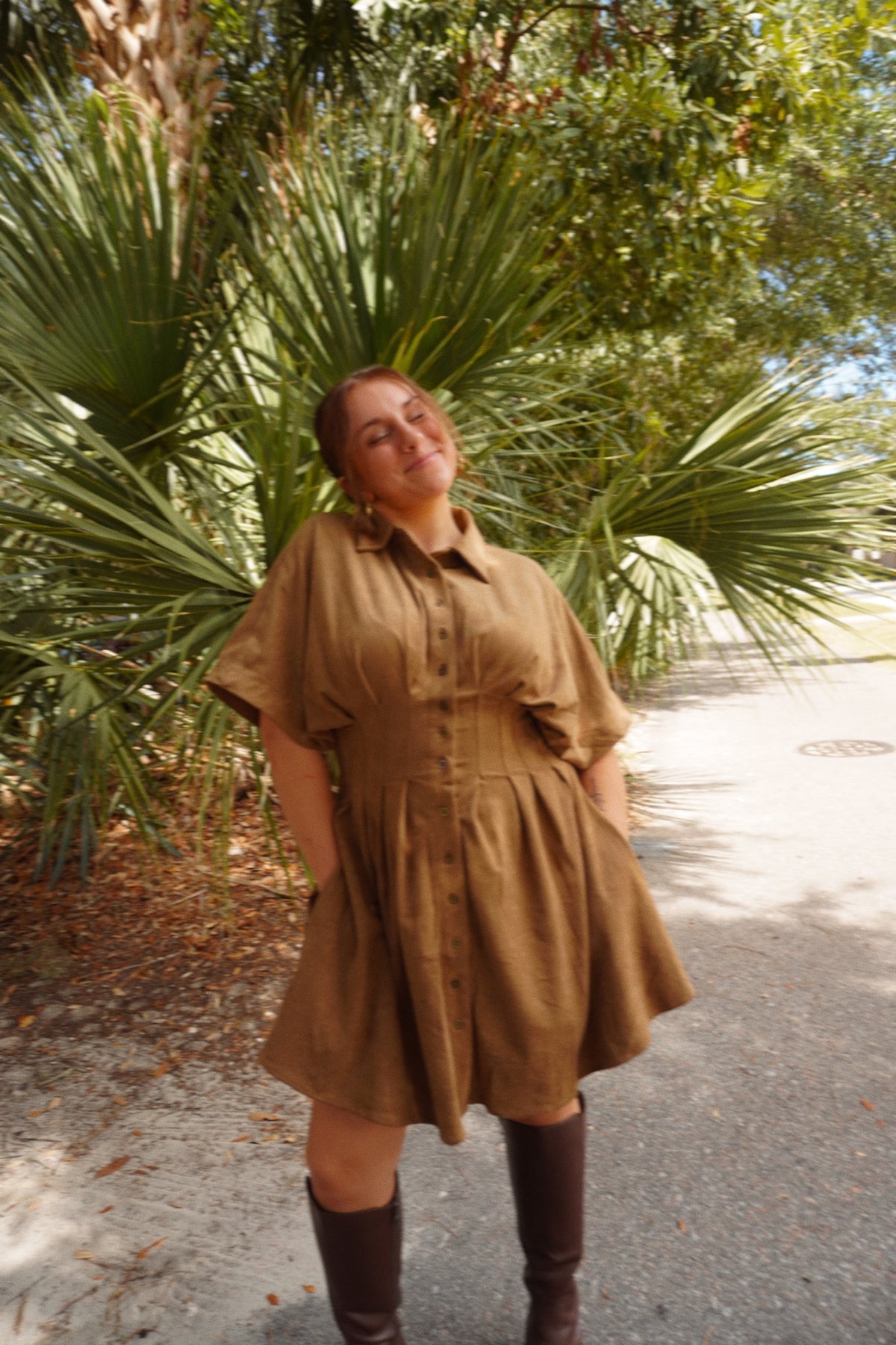 Camel Suede Shirt Dress