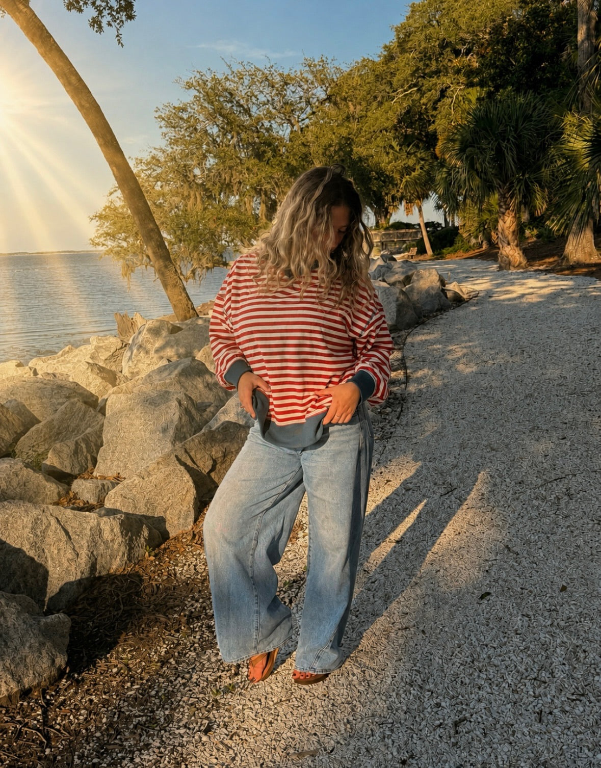 Contrast Stripe Oversized Crewneck