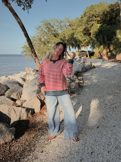 Contrast Stripe Oversized Crewneck
