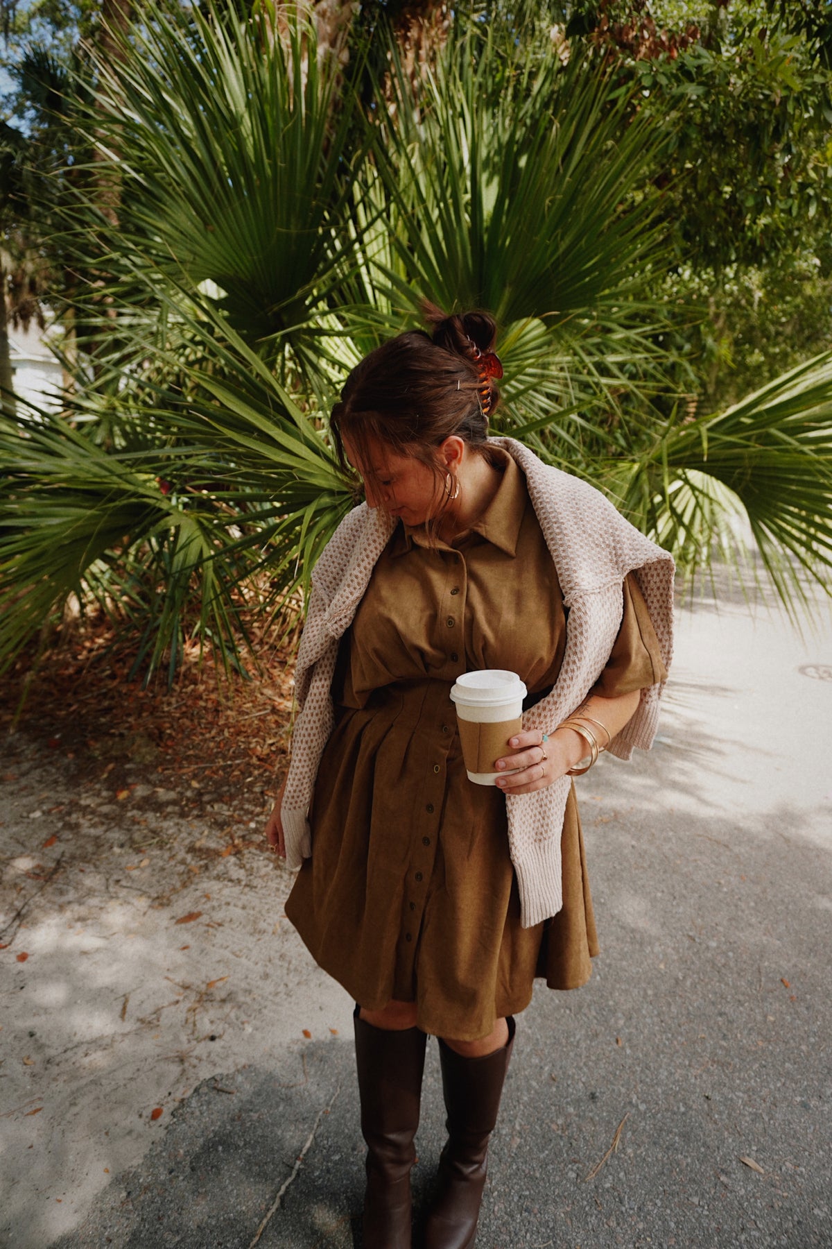Camel Suede Shirt Dress