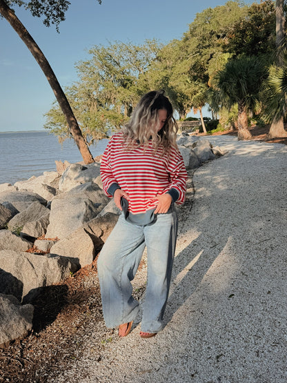 Contrast Stripe Oversized Crewneck