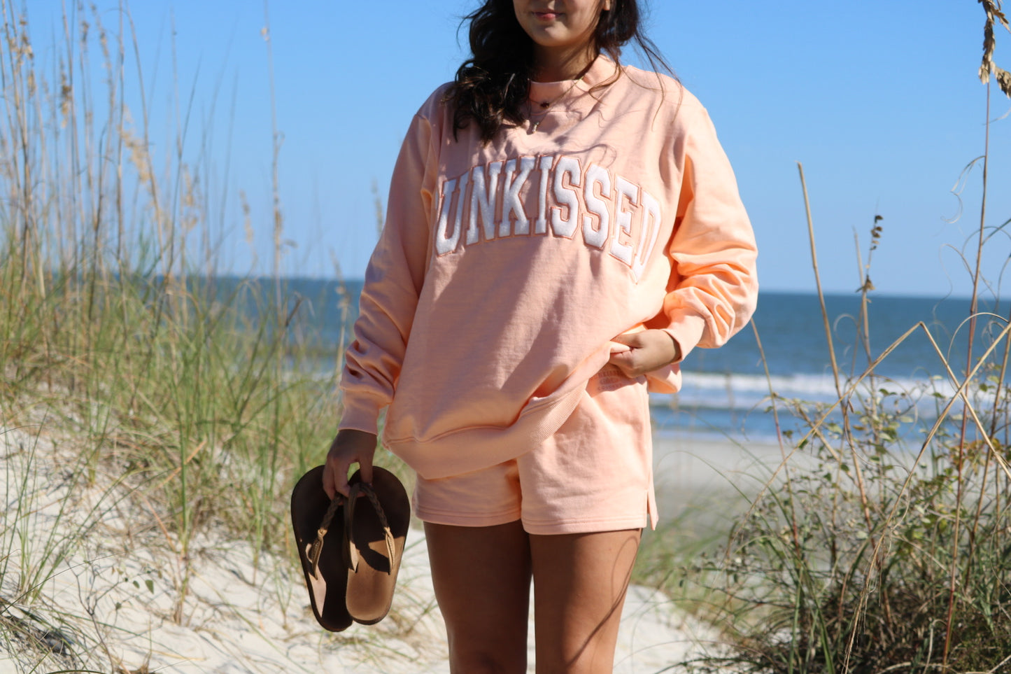 Papaya Orange Varsity Sunkissed Embroidered Mockneck Sweatshirt