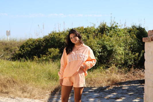 Papaya Orange Varsity Sunkissed Embroidered Mockneck Sweatshirt