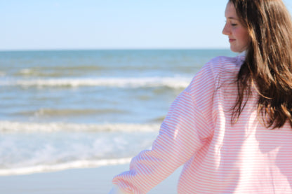 Light Pink and White Stripe Mockneck Sweatshirt