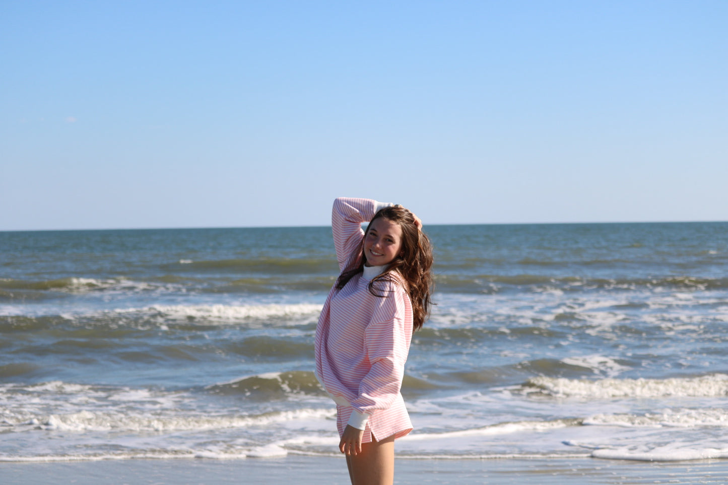 Light Pink and White Stripe Mockneck Sweatshirt