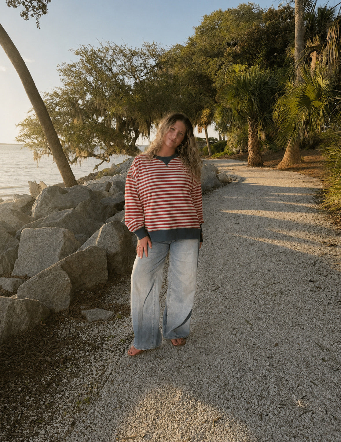 Contrast Stripe Oversized Crewneck