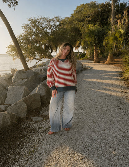 Contrast Stripe Oversized Crewneck
