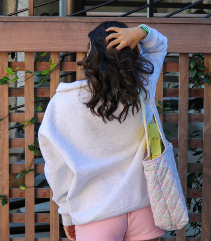 Hilton Head Floral Quarter Zip Gray With Pink Lettering