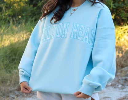 Light Blue Hilton Head Crewneck  with Floral lettering