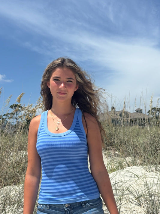 The Essential Reversible Stripe Tank Dark Blue