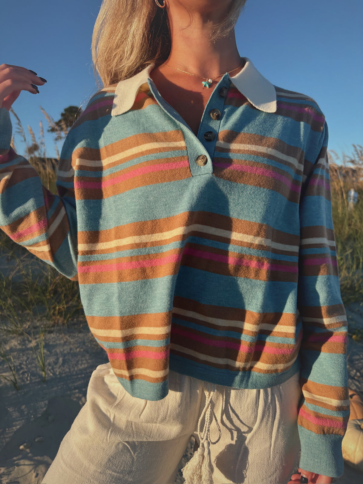 Multi Stripe Polo Sweater