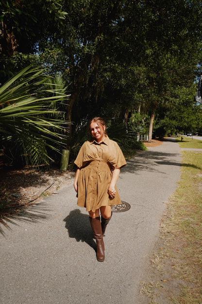 Camel Suede Shirt Dress