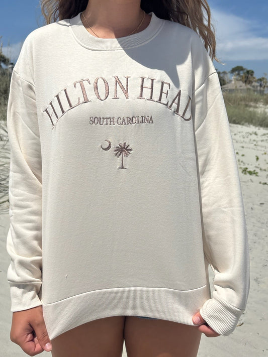 Hilton Head Embroidered Crewneck Coconut