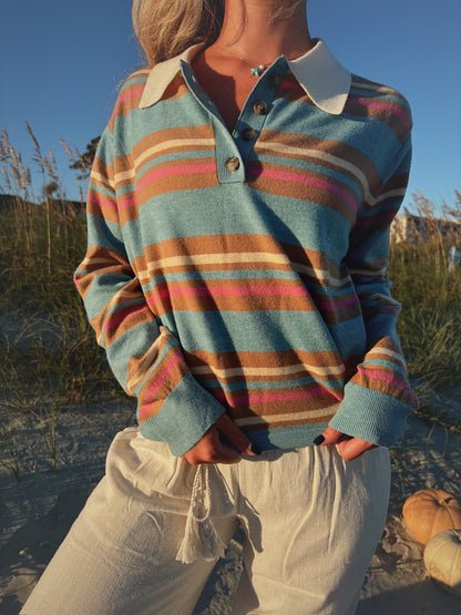 Multi Stripe Polo Sweater