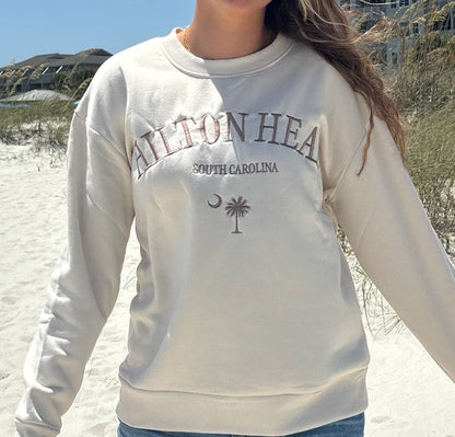 Hilton Head Embroidered Crewneck Coconut