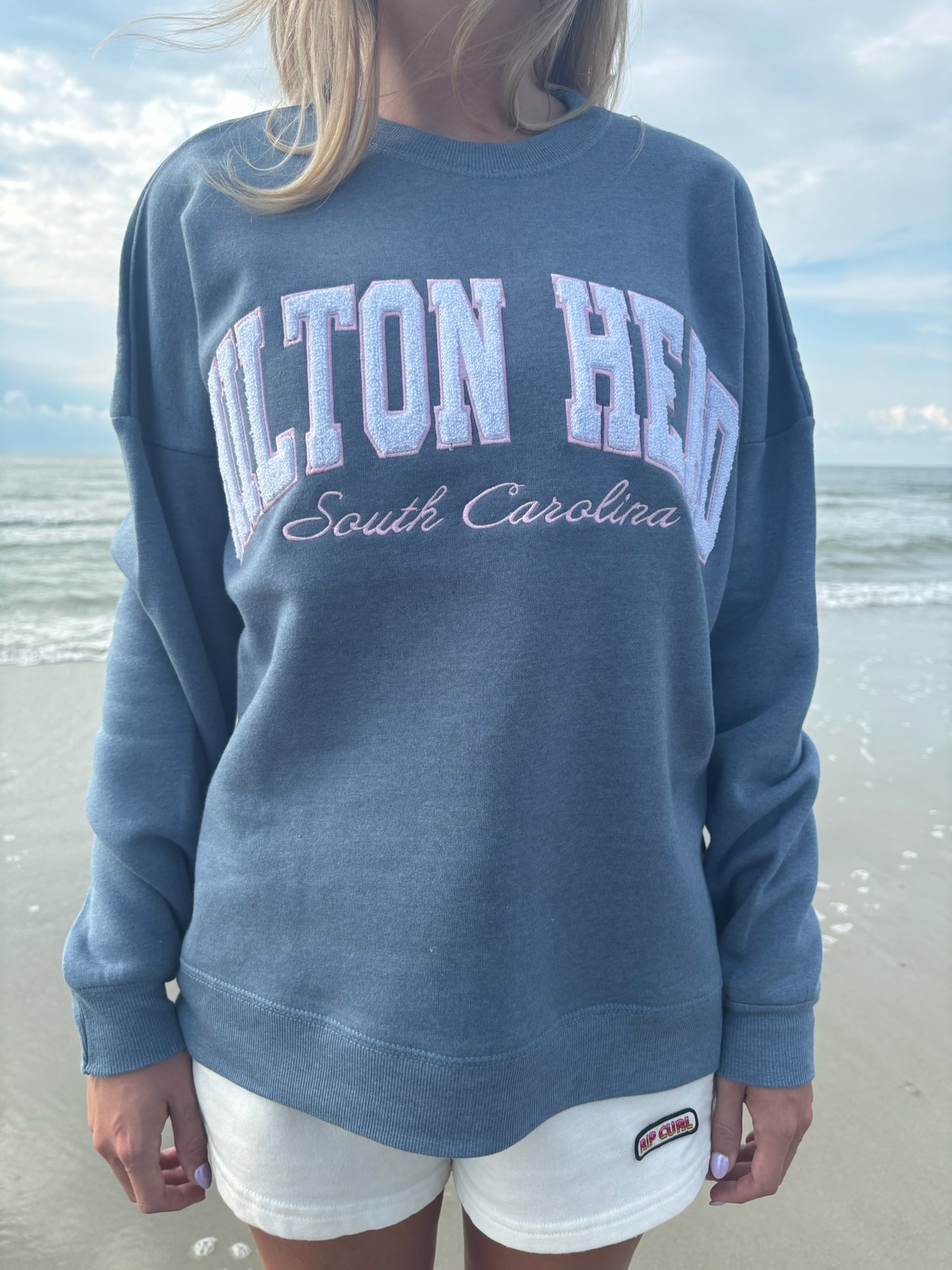 Hilton Head Embroidered Crewneck Blue