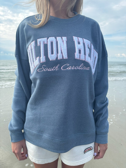 Hilton Head Embroidered Crewneck Blue
