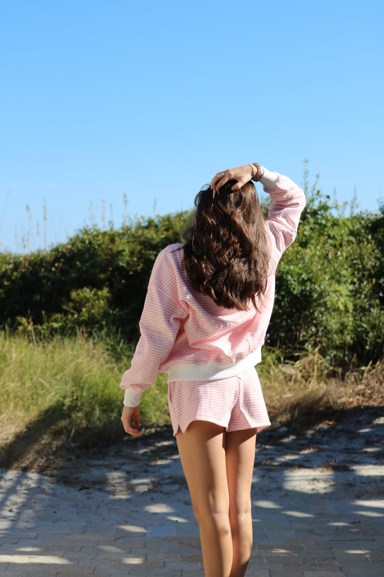Light Pink and White Stripe Mockneck Sweatshirt