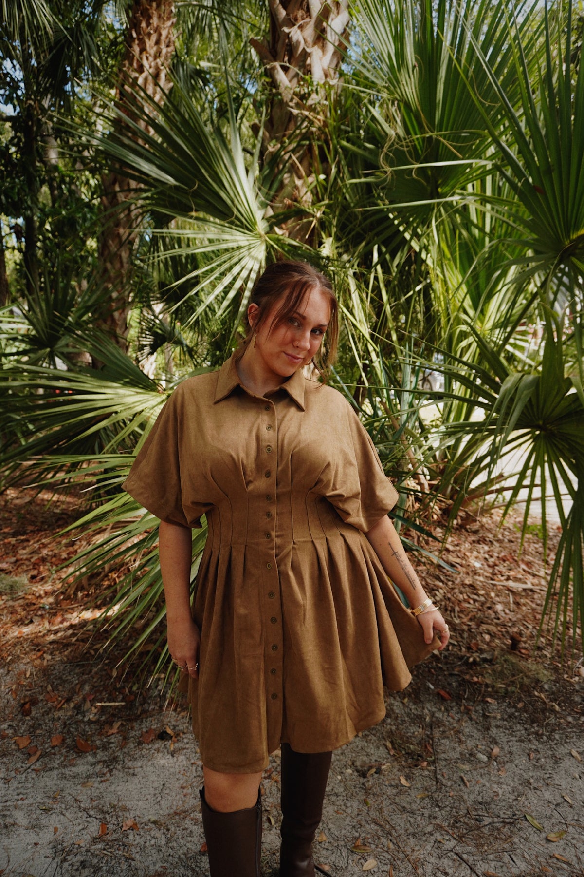 Camel Suede Shirt Dress