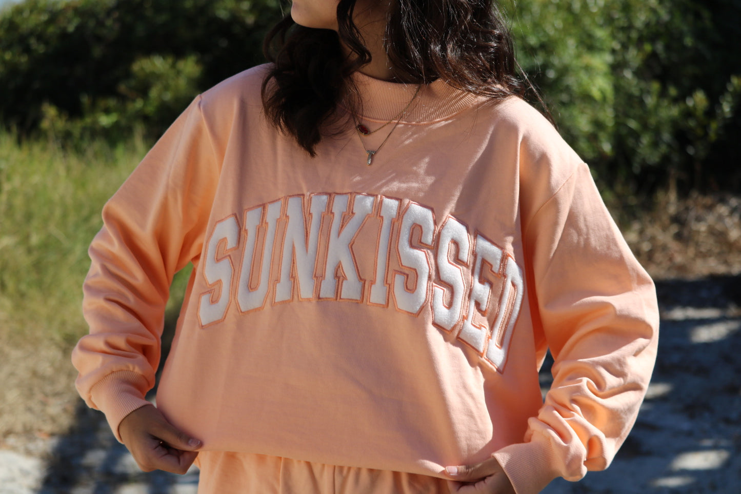 Papaya Orange Varsity Sunkissed Embroidered Mockneck Sweatshirt