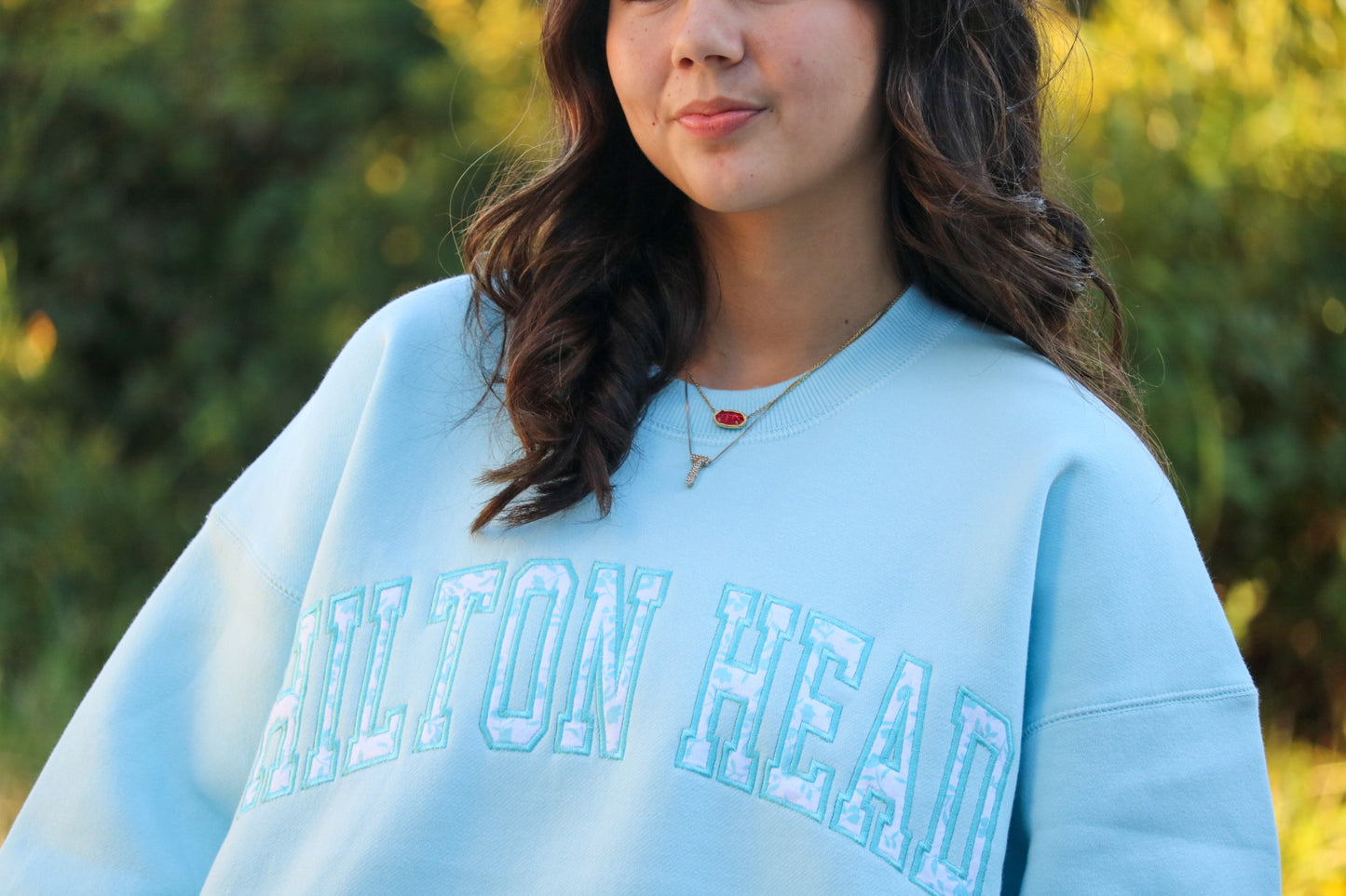 Light Blue Hilton Head Crewneck  with Floral lettering