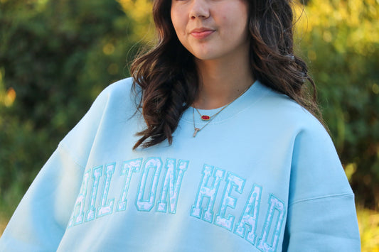 Light Blue Hilton Head Crewneck  with Floral lettering