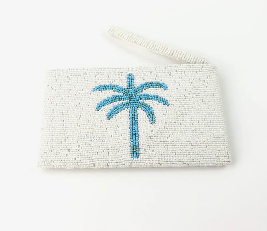 Palm Tree Beaded Pouch White