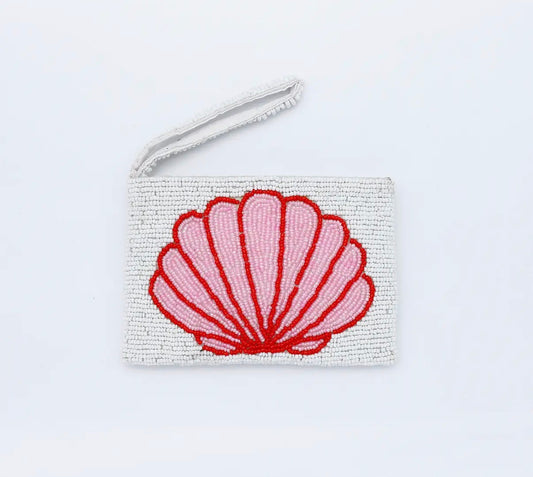 Small Tropical Beaded Pouch White