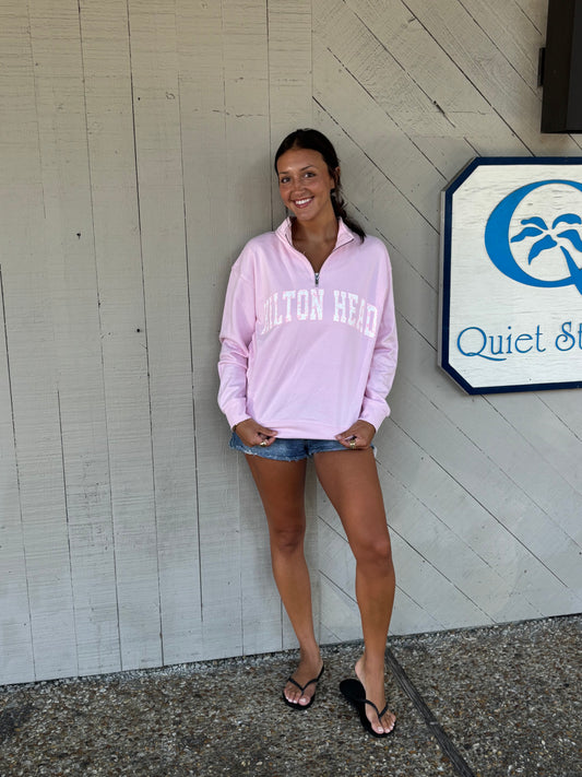 Hilton Head Floral Quarter Zip in Pink